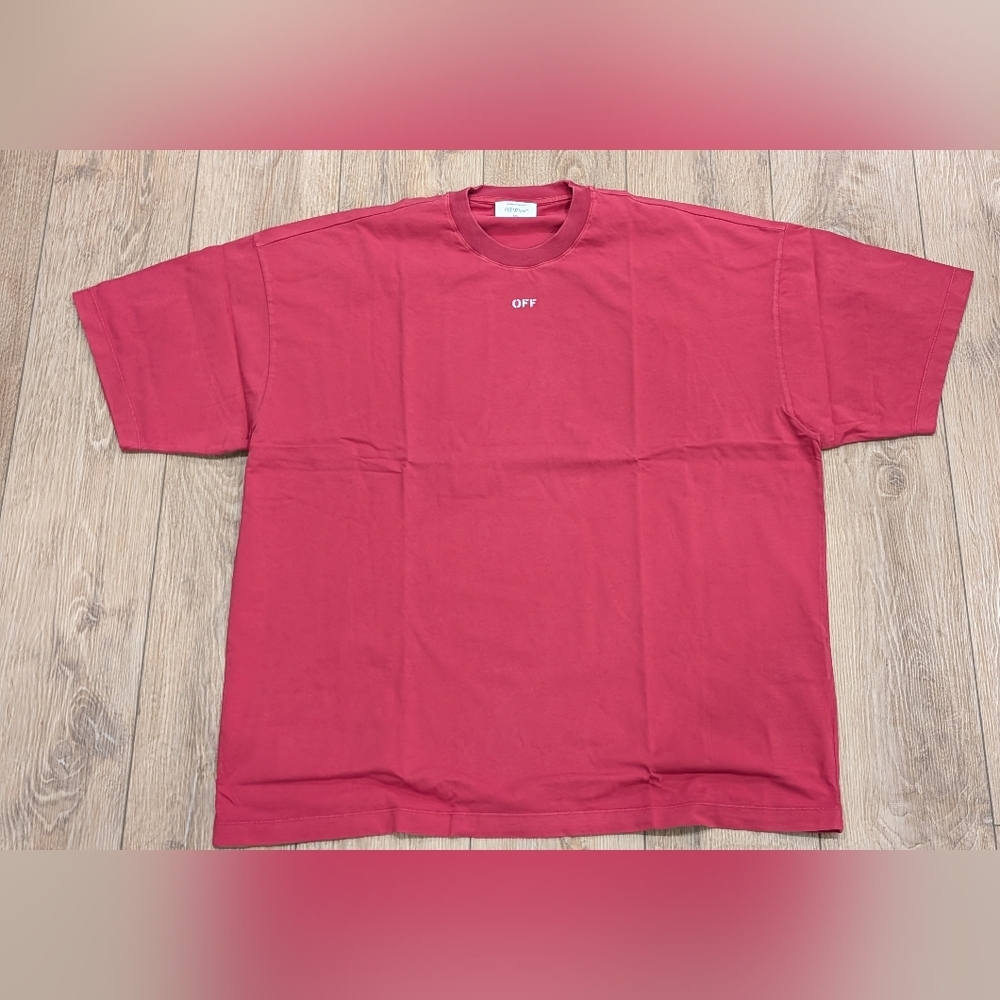 $625 Mens Off-White "Matthew" Graphic Cotton Crewneck T-Shirt Red/Gray Medium